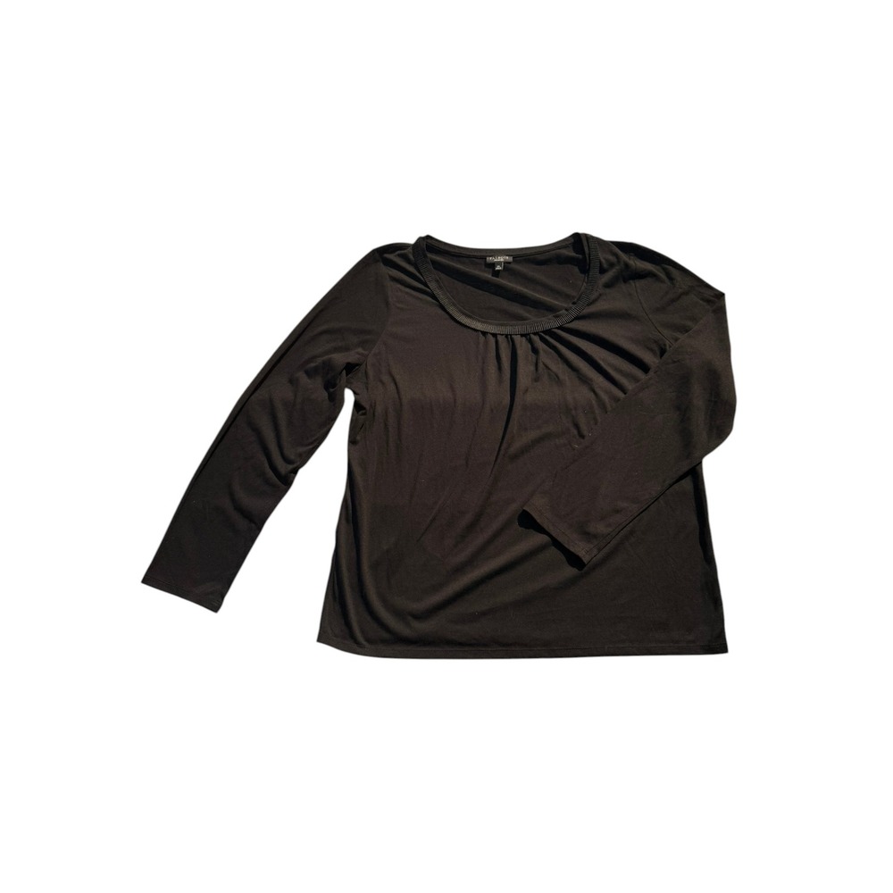 Talbots Top Womens XL Black Everyday Long Sleeve Pleated Scoop Neck Ribbed Trim